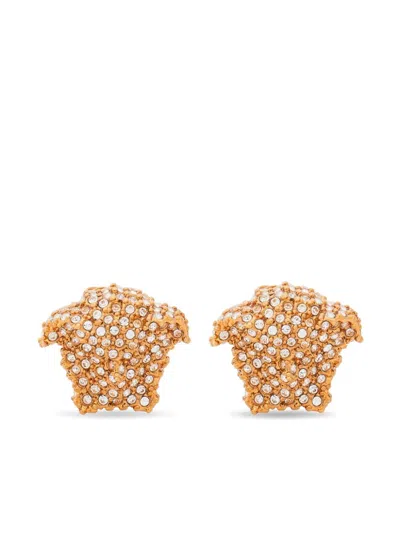 Versace Medusa Crystal-embellished Earrings In Gold