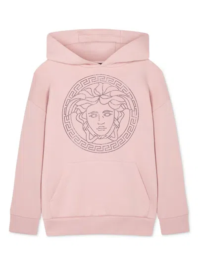 Versace Kids' Medusa Head Cotton Hoodie In Pink