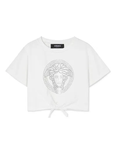 Versace Kids' Medusa Crystal-embellished Knotted T-shirt In White