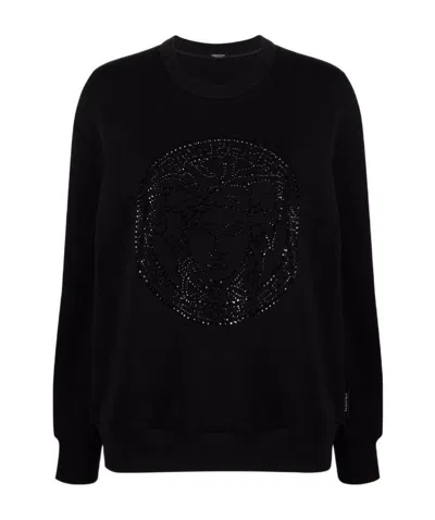 Versace Medusa Crystal-embellished Sweatshirt In Black