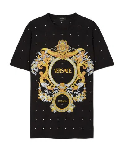 Versace Medusa Crystal-embellished T-shirt In Black