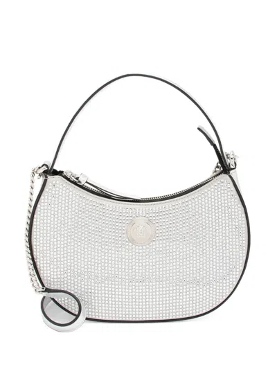 Pre-owned Versace Medusa Crystal Half Moon Tote Bag In Silver