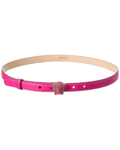 Versace Medusa Crystal Leather Belt In Pink