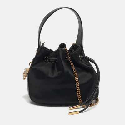 Pre-owned Versace Medusa Crystal Mini Black Leather And Satin Bucket Bag
