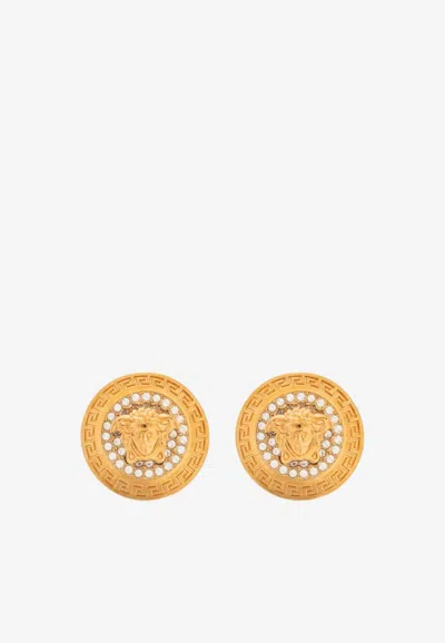 Versace Medusa Crystal Paved Earrings In Transparent