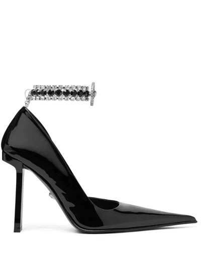 Versace Medusa Crystal Pumps In Black-palladium