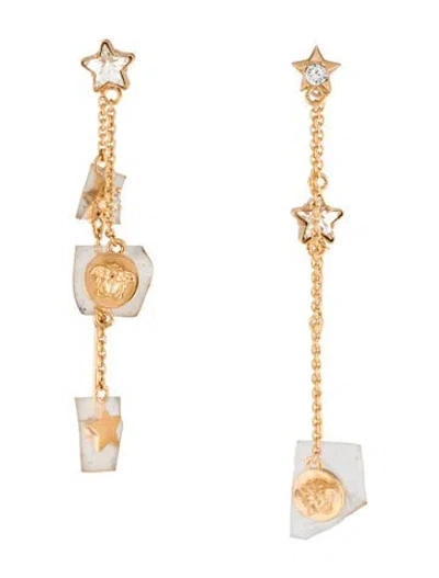 Pre-owned Versace Medusa Crystal-embellished Drop Earrings In Multicolor