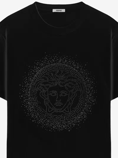 Versace Medusa Crystal-embellished T-shirt In Black