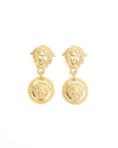 Pre-owned Versace Medusa Dangling Clip-on Earring In Gold