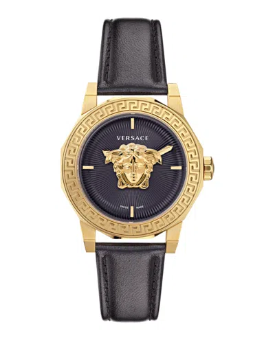 Versace Medusa Deco Leather Watch In Gold