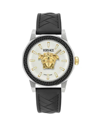 Versace Medusa Deco Leather Watch In Black