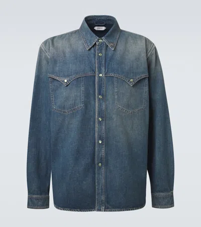Versace Medusa Denim Overshirt In Blue