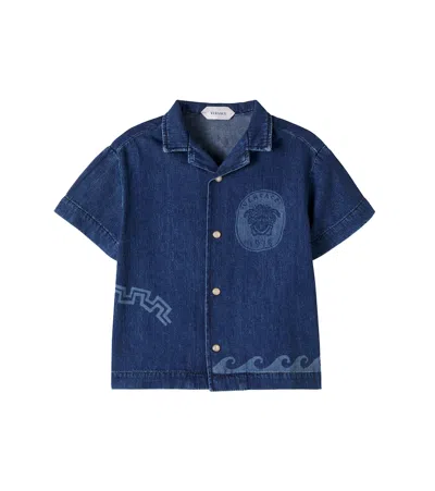 Versace Medusa Denim Shirt In Blue