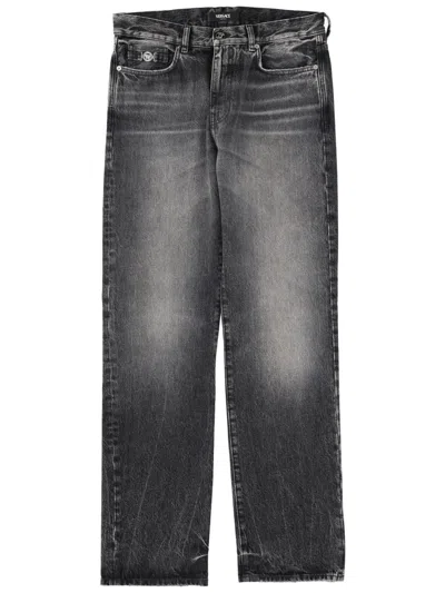 Versace Medusa Detail Faded Black Jeans In Gray