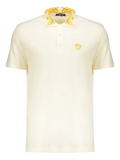 Versace Man Polo Shirt Cream Size L Cotton In White