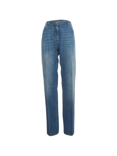 Pre-owned Versace Medusa Detail Straight-leg Jeans In Blue