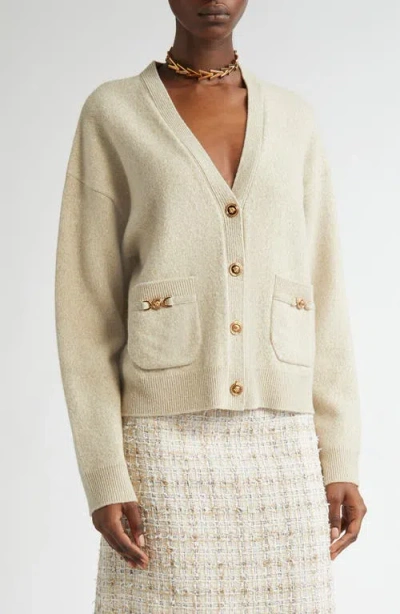 Versace Wool Cashmere Cardigan In Beige