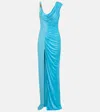 Versace Medusa Draped Gown In Blue