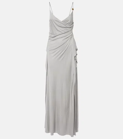 Versace Medusa Draped Jersey Cocktail Dress In White