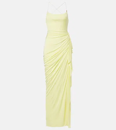 Versace Medusa Draped Jersey Gown In Green