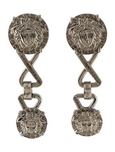 Pre-owned Versace Medusa Drop Clip-on Earrings In Multi