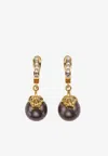 Versace Gold Pearl Medusa Earrings In Black