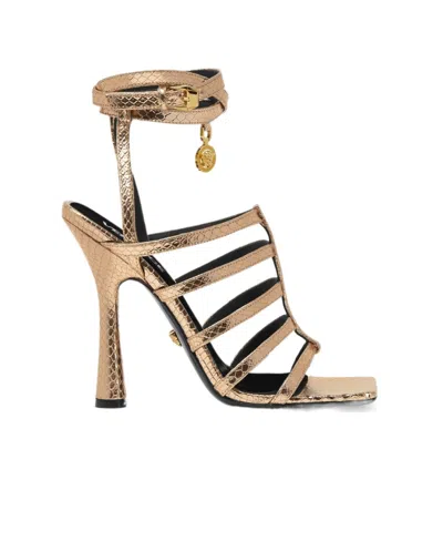 Versace Snake-effect Lycia Cage Sandals In Gold