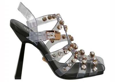 Pre-owned Versace Medusa Embellished Cage Heel (women's) Sneakers In Black