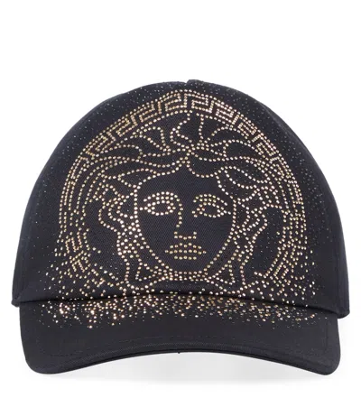 Versace Kids' Medusa Embellished Cotton Baseball Cap In Black