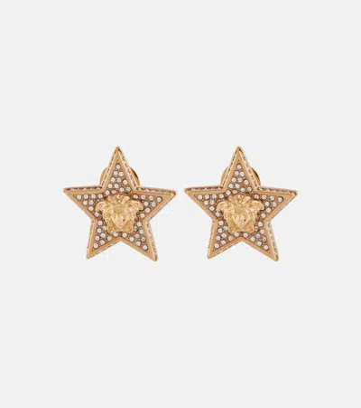 Versace Medusa Embellished Earrings In  Gold Crystal