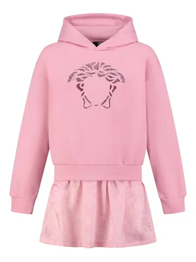 Versace Kids' Medusa-embellished Hooded Dress In Pink