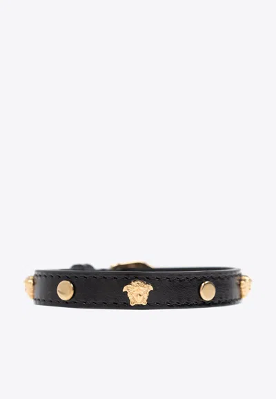 VERSACE MEDUSA EMBELLISHED LEATHER BRACELET