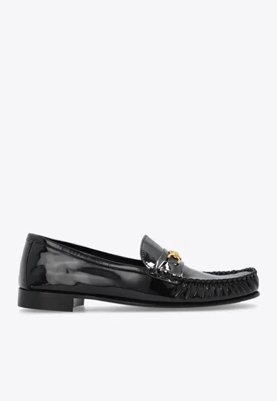 VERSACE MEDUSA-EMBELLISHED LEATHER LOAFERS
