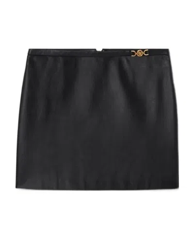 Versace Medusa-embellished Leather Miniskirt In Black