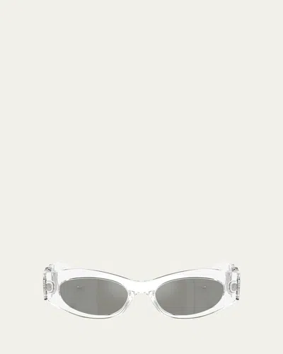 Versace Medusa Embellished Oval Plastic Sunglasses, 51mm In Crystal