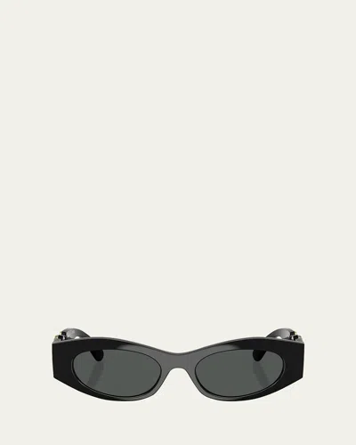 Versace Medusa Embellished Oval Plastic Sunglasses, 51mm In Dark Grey
