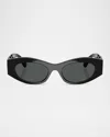 Versace Medusa Embellished Oval Plastic Sunglasses, 51mm In Dark Grey
