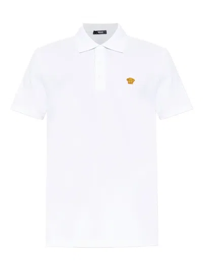 Versace Medusa-embellished Polo Shirt In White