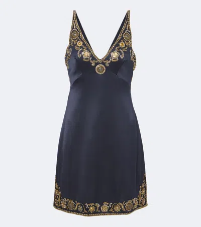 Versace Medusa Embellished Silk Cady Satin Minidress In Blue
