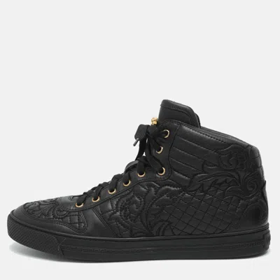 Pre-owned Versace Medusa Embellished Size 43 Black Leather High Top Sneakers