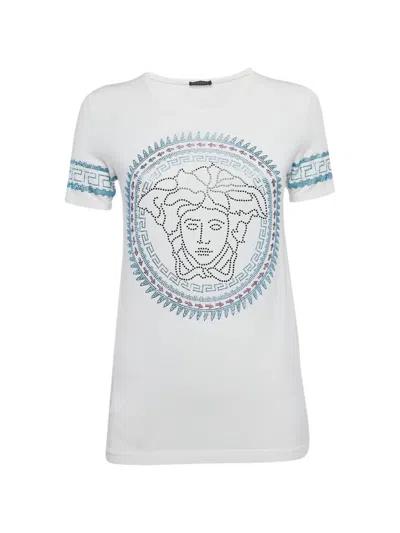 Pre-owned Versace Medusa Embellished T-shirt In White