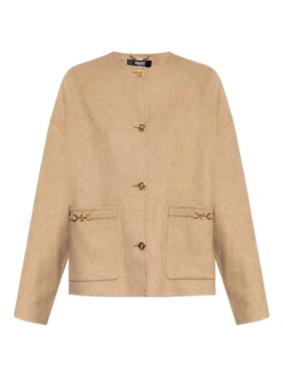 Versace Medusa-embellished Wool Jacket Clothing In Nude