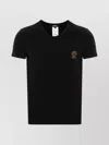 Versace Black Crewneck T-shirt With Medusa Logo Print In Stretch Cotton Man In Black