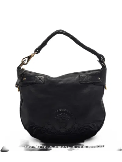 Pre-owned Versace Medusa Embossed-logo Shoulder Bag In Black