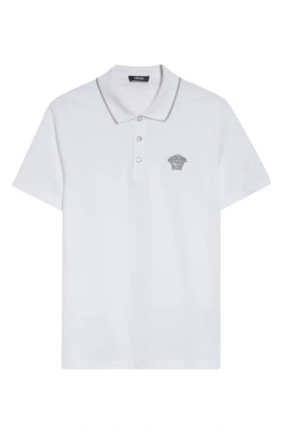 Versace Medusa Embroidered Cotton Piqué Polo