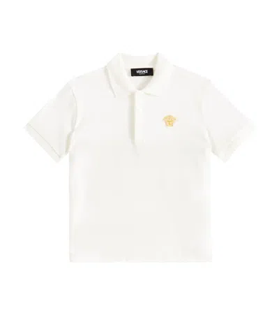 Versace Kids' Medusa Embroidered Cotton Piqué Polo Shirt In White