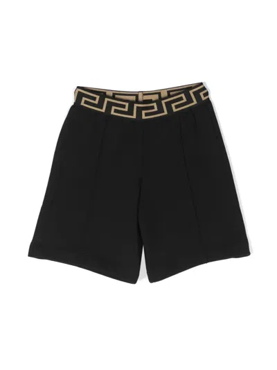 Versace Teen Boys Black Cotton Greca Shorts
