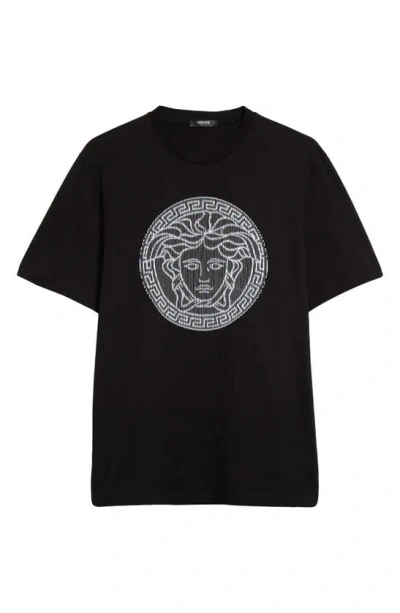 Versace Medusa Embroidered Cotton T-shirt In 1b000 Black