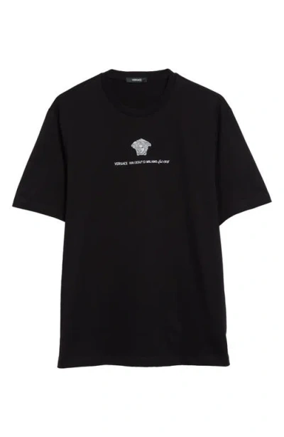 VERSACE VERSACE MEDUSA EMBROIDERED COTTON T-SHIRT