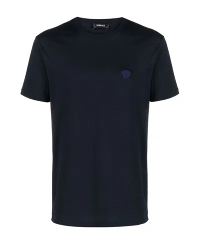 VERSACE VERSACE LOGO-EMBROIDERED CREWNECK T-SHIRT